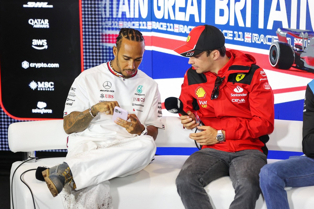 Formula 1 Championship - F1 - BRITISH GRAND PRIX 2023 press conference, PK, Pressekonferenz HAMILTON Lewis gbr, Mercedes AMG F1 Team W13, LECLERC Charles mco, Scuderia Ferrari F1-75, portrait during t ...