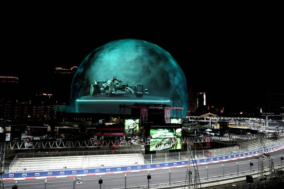 Formula 1 2023: Las Vegas GP STREETS OF LAS VEGAS, UNITED STATES OF AMERICA - NOVEMBER 15: Aston Martin branding on the Sphere during the Las Vegas GP at Streets of Las Vegas on Wednesday November 15, ...