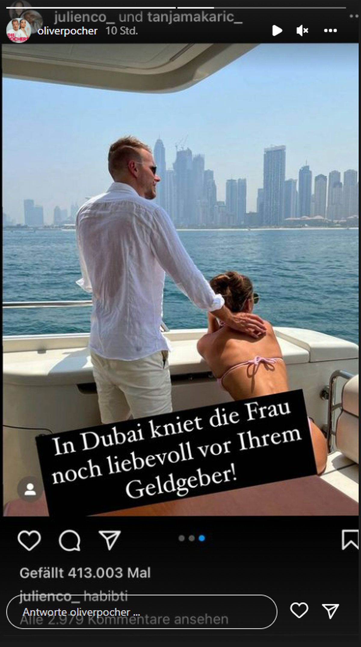 Oliver Pocher zieht auf Instagram über Julian Claßen und Tanja Makarić her.