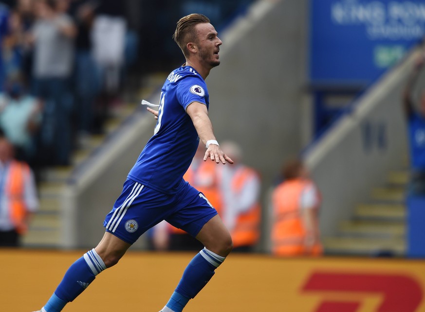 James Maddison of Leicester City Celebrates scoring his goal to make it 2-0 during the Premier League match at King Power Stadium, Leicester. Picture date 18th August 2018. Picture credit should read: ...