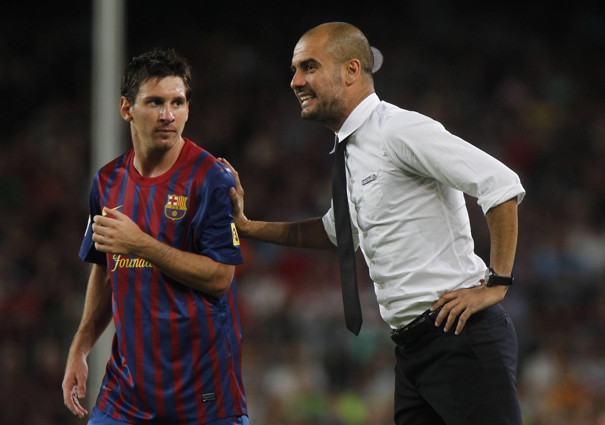 Josep Guardiola und Lionel Messi / FC Barcelona Barca - Real Madrid CF. Supercopa de Espana 2011. PUBLICATIONxINxGERxSUIxAUTxHUNxONLY