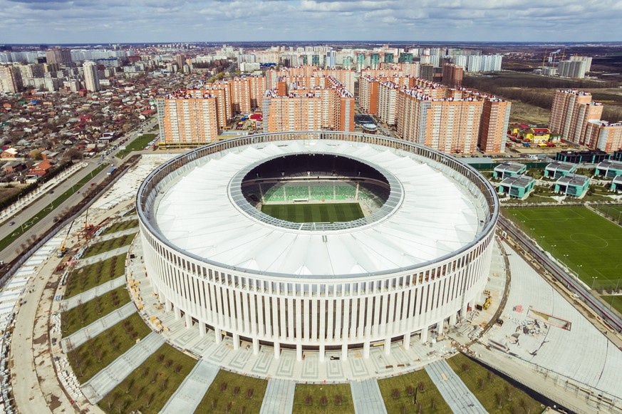 KRASNODAR, RUSSIA. MARCH 20, 2016. A view of Krasnodar Stadium, a venue for the 2018 FIFA World Cup WM Weltmeisterschaft Fussball that is currently under construction. The stadium s stands will be equ ...