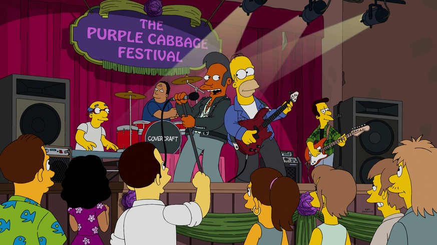 THE SIMPSONS, from left: Kirk Van Houten, Julius Hibbert, Apu Nahasapeemapetilon, Homer Simpson, Rev. Timothy Lovejoy Jr., Covercraft , Season 26, ep. 2608, aired Nov. 23, 2014. TM and Copyright 20th  ...