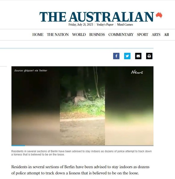 "The Australian" spricht von erstaunlichen Aufnahmen einer Löwin.