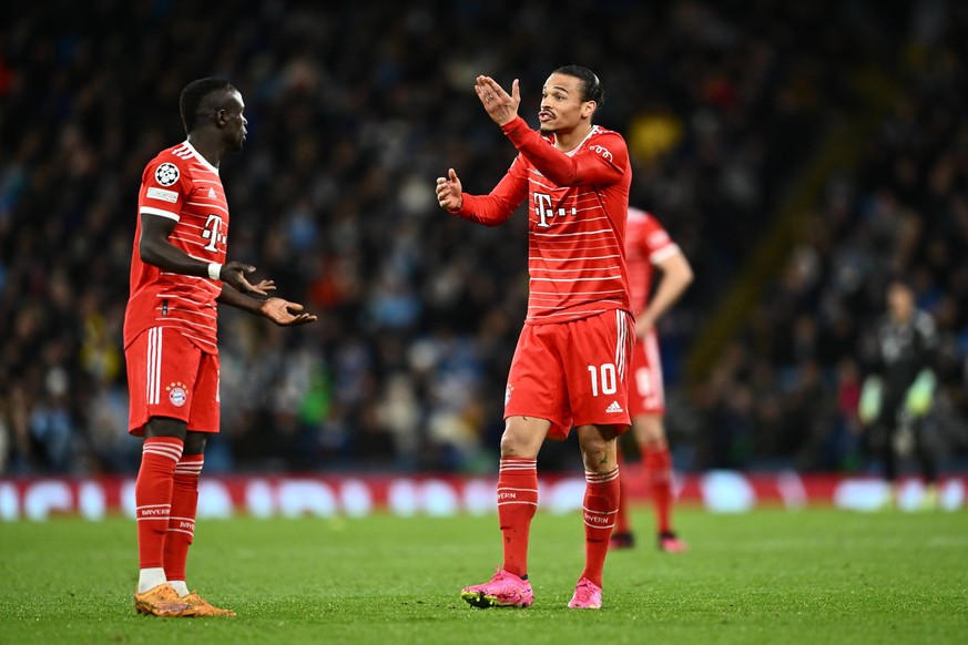 England, Manchester - 11 April 2023 - Leroy Sane and Sadio Mane of Bayern Munich during the UEFA Champions League quarter-final first leg match between Manchester City and FC Bayern Munich at Etihad s ...