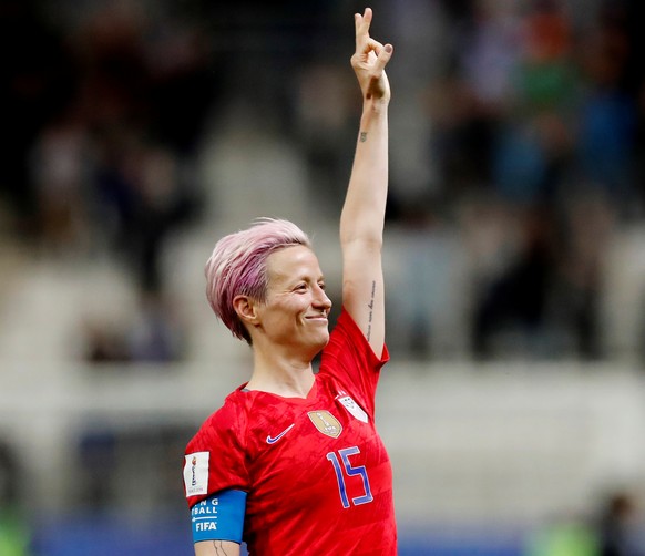 Soccer Football - Women's World Cup - Group F - United States v Thailand - Stade Auguste-Delaune, Reims, France - June 11, 2019 Megan Rapinoe of the U.S. celebrates after the match REUTERS/Christian H ...