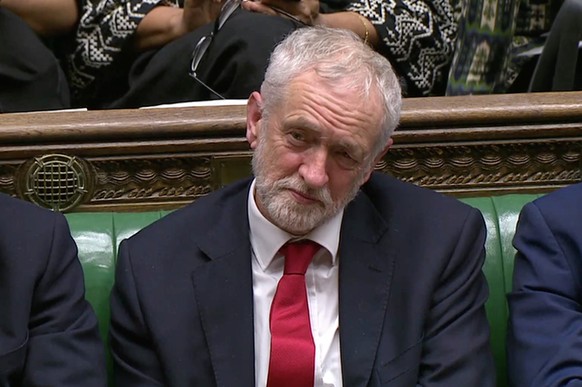 Jeremy Corbyn, Leader of the Labour Party, listens during a confidence vote debate after Parliament rejected Prime Minister Theresa May&#039;s Brexit deal, in London, Britain, January 16, 2019, in thi ...