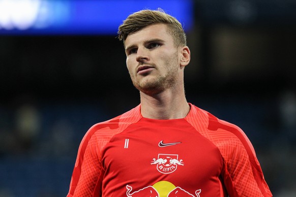 September 14, 2022, MADRID, MADRID, SPAIN: Timo Werner of Leipzig warms up during the UEFA Champions League, Group F, football match played between Real Madrid and RB Leipzig at Santiago Bernabeu on S ...