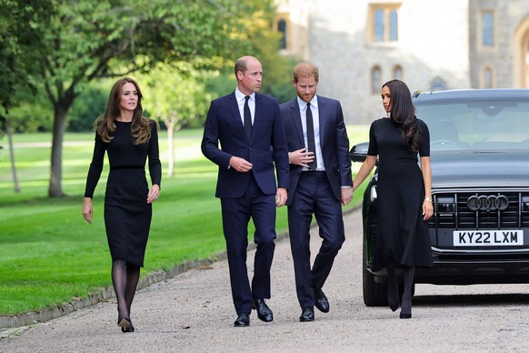 . 10/09/2022. Windsor, United Kingdom. William , Prince of Wales and Catherine, Princess of Wales , William and Kate Middleton together with Prince Harry and Meghan Markle , the Duke and Duchess of Su ...