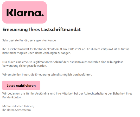 So oder so ähnlich sieht die Mail der Betrüger:innen aus.