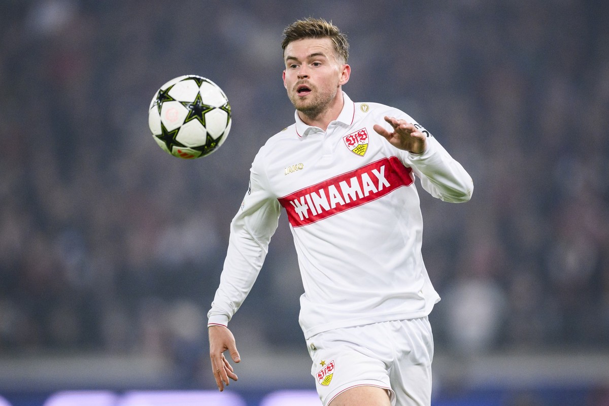 06.11.2024, Baden-Württemberg, Stuttgart: Fußball: Champions League, VfB Stuttgart - Atalanta Bergamo, Vorrunde, 4. Spieltag, MHPArena. Stuttgarts Maximilian Mittelstädt in Aktion. (zu dpa: «Stuttgart ...