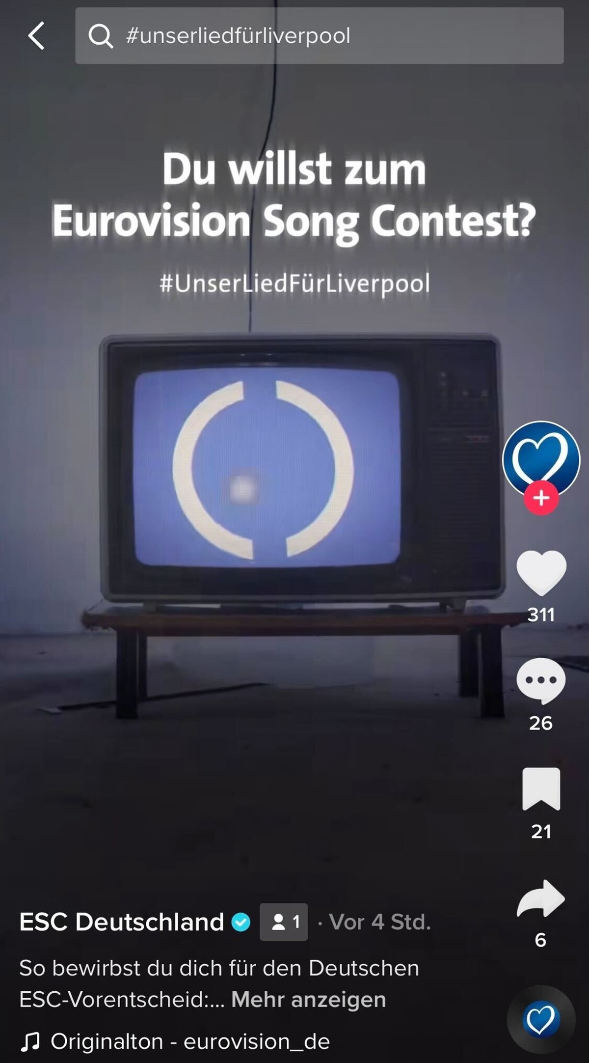 Die ARD sucht auf Tiktok für Berwerber:innen für den ESC 2023.