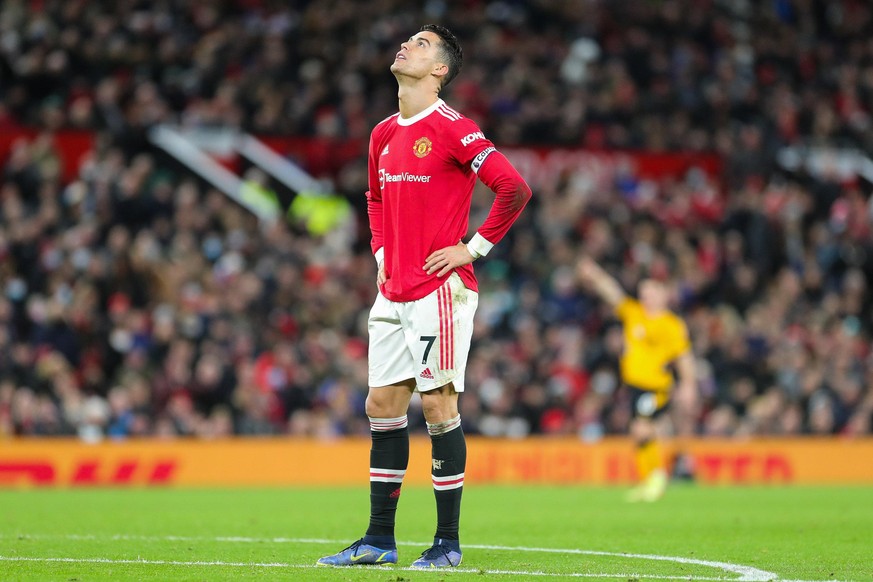 Manchester United Forward Cristiano Ronaldo during the English championship Premier League football match between Manchester United and Wolverhampton Wanderers on January 3, 2022 at Old Trafford in Ma ...