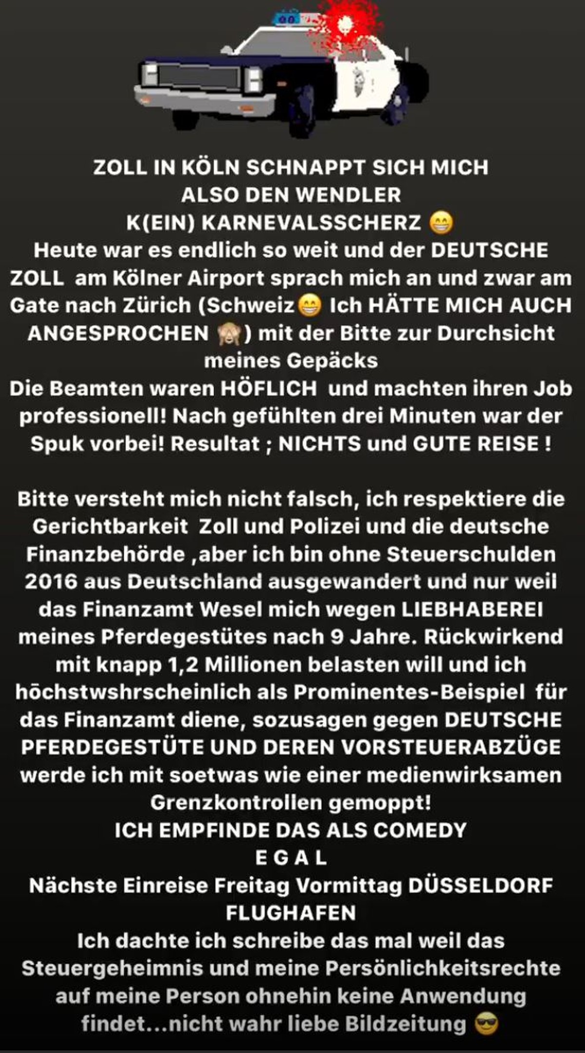 Michael Wendler veröffentlichte das Statement am Dienstag auf seinem Instagramchannel.