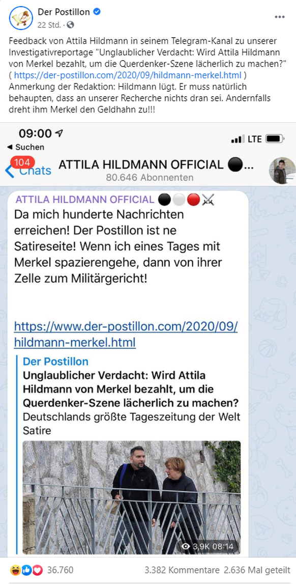 "Der Postillon" dürfte das "Feedback" als Erfolg verbucht haben.