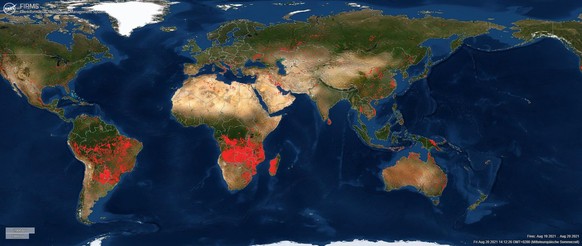 Wo aktuell auf der Welt Feuer brennen, zeigt diese Echtzeit-Karte der Nasa.