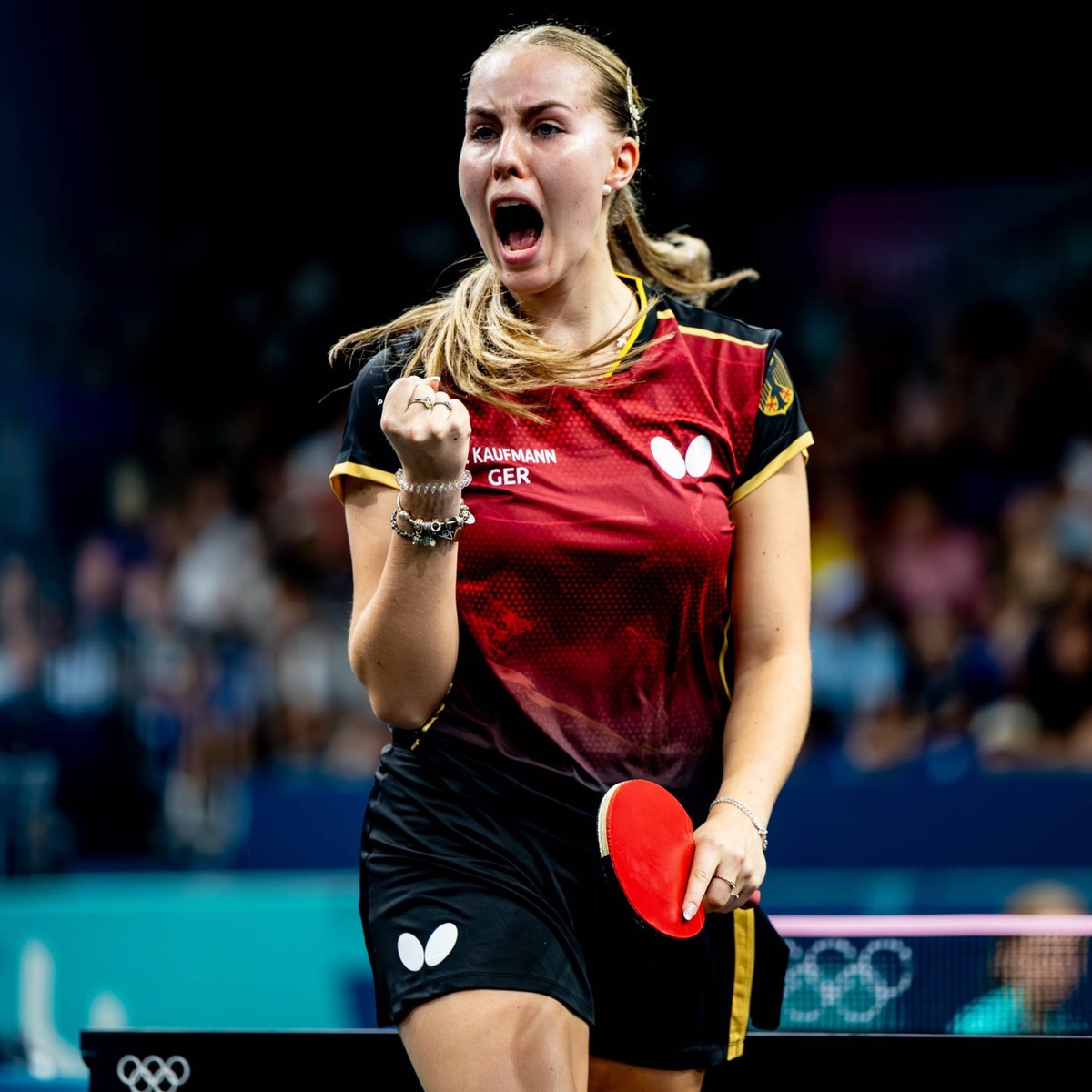 Annett Kaufmann jubelt bei den Olympischen Spielen in Paris