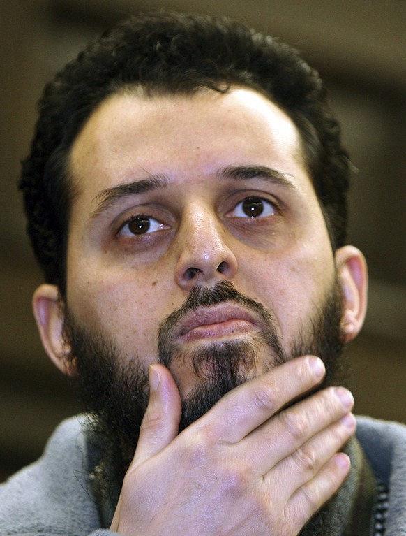 FILE - In this Jan. 8, 2007 file picture Moroccan Mounir El Motassadeq waits prior his trial at a court in Hamburg, northern Germany, The Moroccan man has been sentenced to a 15-year prison sentence i ...