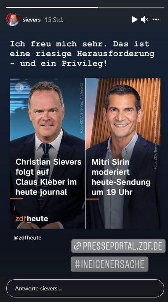 Christian Sievers äußert sich bei Instagram.