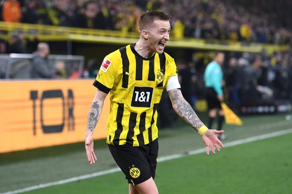 Fußball 1. Bundesliga 25. Spieltag Borussia Dortmund - 1. FC Köln am 18.03.2023 im Signal Iduna Park in Dortmund Torjubel / Jubel / Tor zum 3:0 durch Marco Reus Dortmund DFL regulations prohibit any u ...