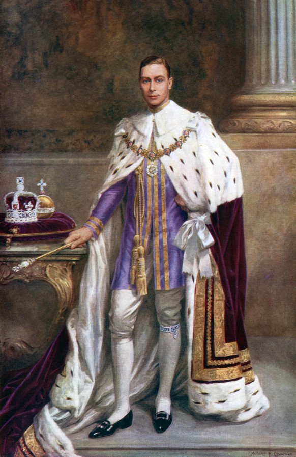 RECORD DATE NOT STATED King George VI in coronation robes, 1937. A coloured plate from the Illustrated London News: Coronation Record Number, London, 1937. King George VI in coronation robes, 1937.Art ...