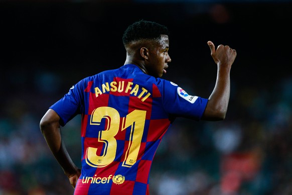 August 25, 2019, Barcelona, BARCELONA, Spain: 31 Ansu Fati of FC Barcelona, Barca during the La Liga match between FC Barcelona and Real Betis Balompie in Camp Nou Stadium in Barcelona 25 of August of ...