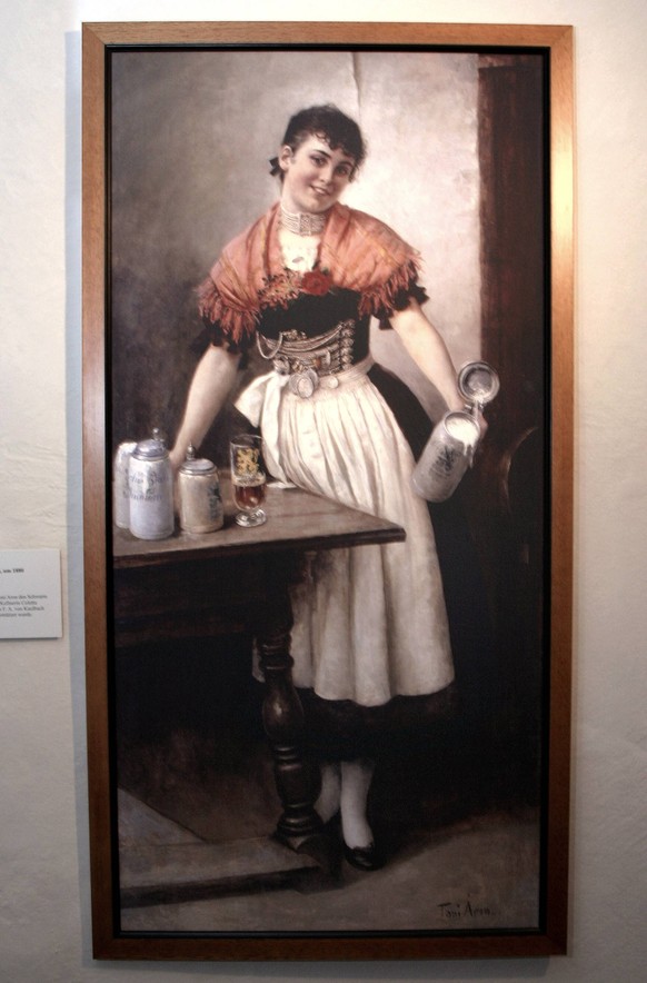 Historisches Bild der Kellnerin DIE SCHÖNE COLETTA aus dem Jahre 1880 - Exponat im Münchener Bier- und Oktoberfestmuseum
