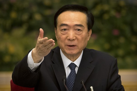 FILE - Chen Quanguo, Communist Party secretary of China&#039;s Xinjiang Uighur Autonomous Region, gestures while speaking during a group discussion meeting on the sidelines of China&#039;s National Pe ...