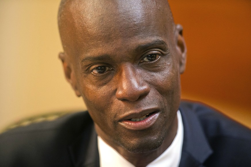 FILE - In this Feb. 7, 2020, file photo, Haiti&#039;s President Jovenel Moise speaks during an interview at his home in Petion-Ville, a suburb of Port-au-Prince, Haiti. Sources say Haitian Moise was a ...