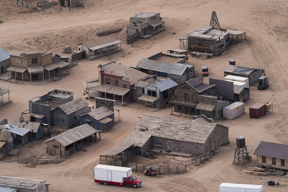 FILE - This Oct. 23, 2021, file photo, shows the Bonanza Creek Ranch in Santa Fe, N.M., where actor Alec Baldwin pulled the trigger on a prop gun while filming “Rust” and unwittingly killed a cinemato ...