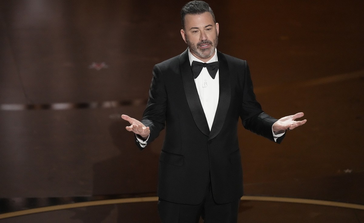 FILE - Host Jimmy Kimmel speaks during the Oscars at the Dolby Theatre in Los Angeles, March 10, 2024. (AP Photo/Chris Pizzello, File)