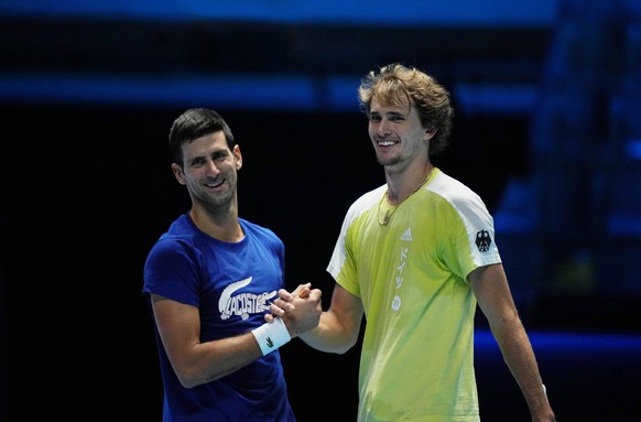 2021 ATP, Tennis Herren Finals Torino Novak Djokovic and Alexander Zverev , Germany *** 2021 ATP Finals Torino Novak Djokovic and Alexander Zverev , Germany