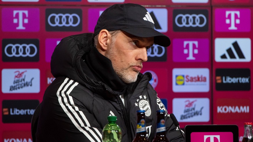 Thomas Tuchel FC Bayern Muenchen, Trainer bei der Pressekonferenz, GER, FC Bayern Muenchen FCB vs SV Werder Bremen SVW, Fussball Bundesliga, 18. Spieltag, Saison 2023/2024, 21.01.2024 DFB/DFL regulati ...