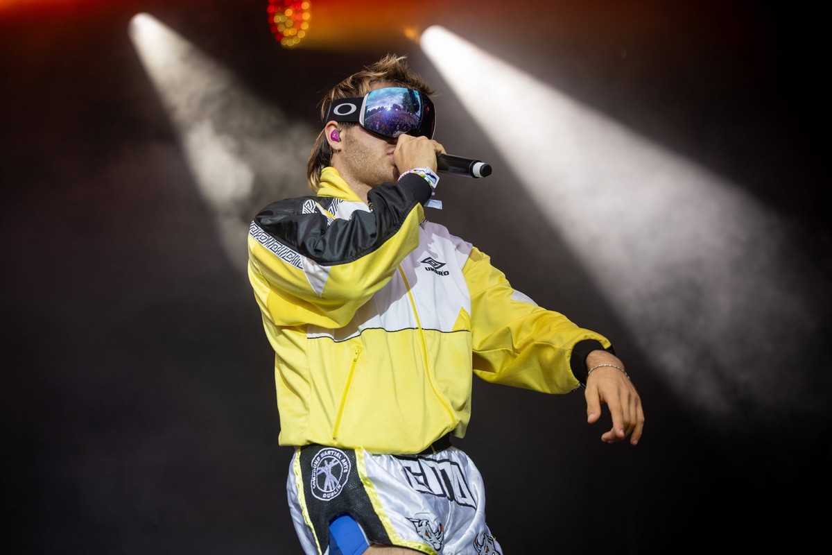 Stuttgart, HipHop Open 2023, 28.07.2023 Der deutsche Rapper Ski Aggu auf dem HipHop Open in Stuttgart. *** Stuttgart, HipHop Open 2023, 28 07 2023 The German rapper Ski Aggu at the HipHop Open in Stut ...
