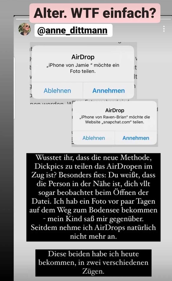 Schockmoment: Ein Fremder versuchte, Penisbilder mit Anne Dittmann zu teilen.