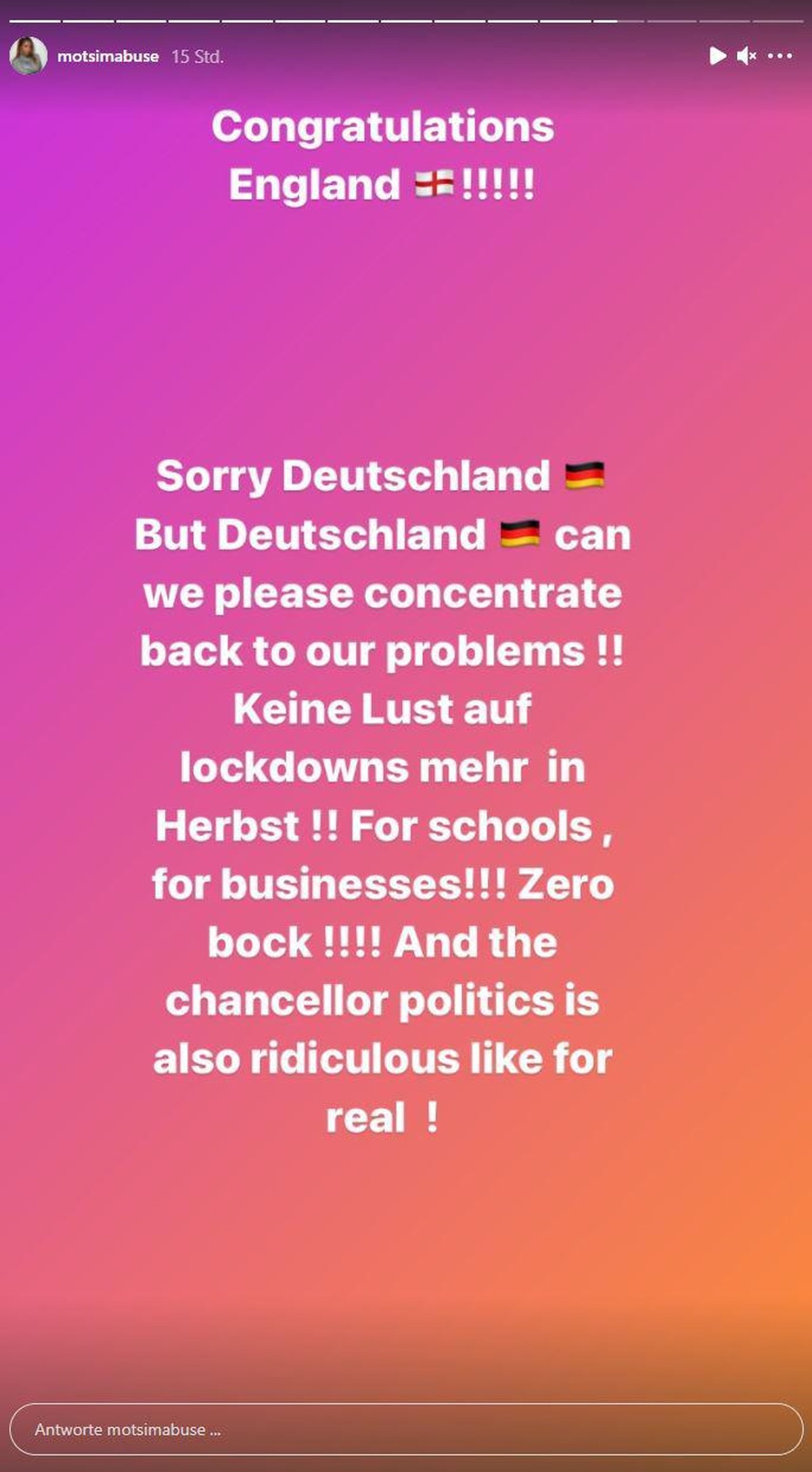 Motsi Mabuse macht ihrem Ärger zur EM auf Instagram Luft.