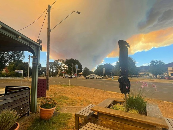 A supplied image shows smoke from a bushfire near the town of Beaufort, west of Ballarat, Victoria, Thursday, February 22, 2024. More than 1000 firefighters are working to contain a large bushfire rag ...