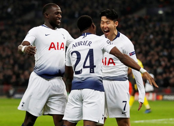 Soccer Football - Champions League Round of 16 First Leg - Tottenham Hotspur v Borussia Dortmund - Wembley Stadium, London, Britain - February 13, 2019 Tottenham&#039;s Son Heung-min celebrates scorin ...