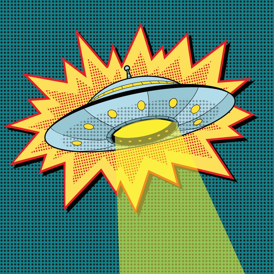 Pop art UFO with light beam PUBLICATIONxINxGERxSUIxAUTxONLY Copyright: xstudiostoksx Panthermedia18975247