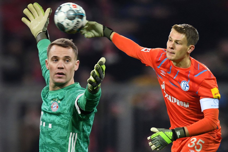 FOTOMONTAGE: Torwart Alexander NUEBEL-Wechsel zum FC Bayern Muenchen in der Saison 2020/21. ArchivfotoAlexander NUEBEL re neben Manuel NEUER Torwart FC Bayern Muenchen, Fussball 1. Bundesliga,13.Spiel ...