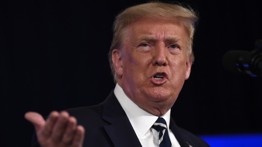 President Donald Trump speaks at Trump National Golf Club Bedminster in Bedminster, N.J., Friday, Aug. 7, 2020. (AP Photo/Susan Walsh)