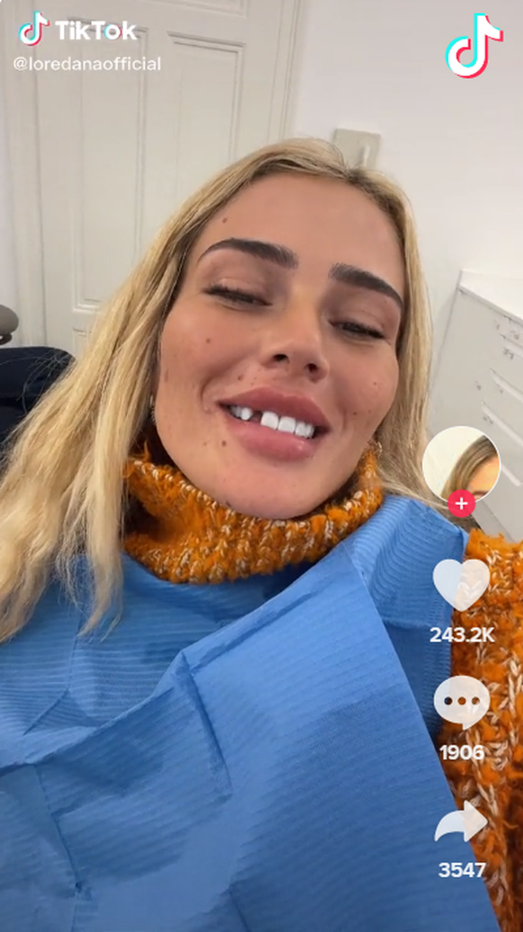 Loredana meldet sich auf Tiktok mit Zahnlücke vom Behandlungsstuhl.