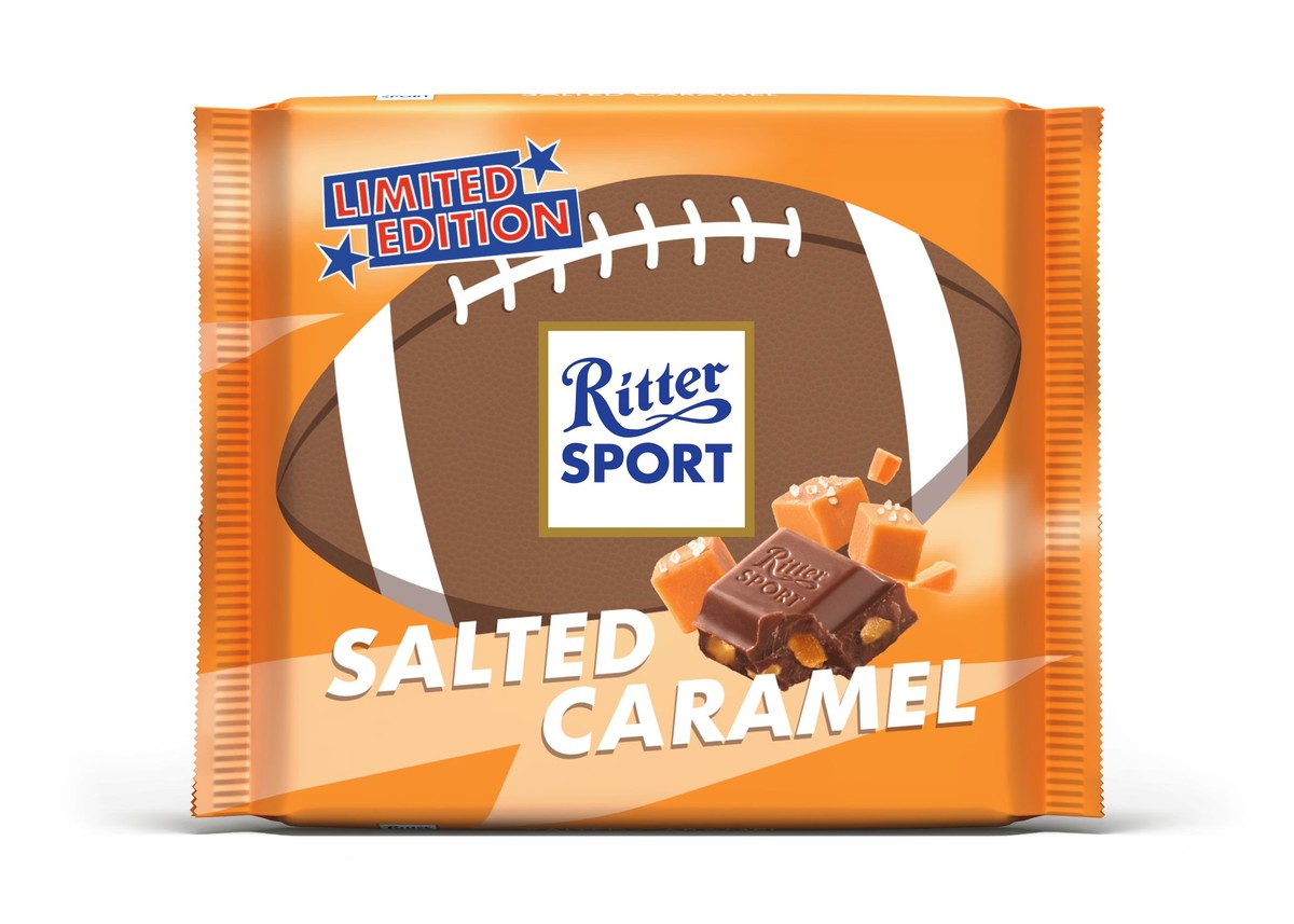 Neu zur NFL-Saison: Limited Edition Ritter Sport Salted Caramel im Football-Design (100g / UVP: 1,99 €)