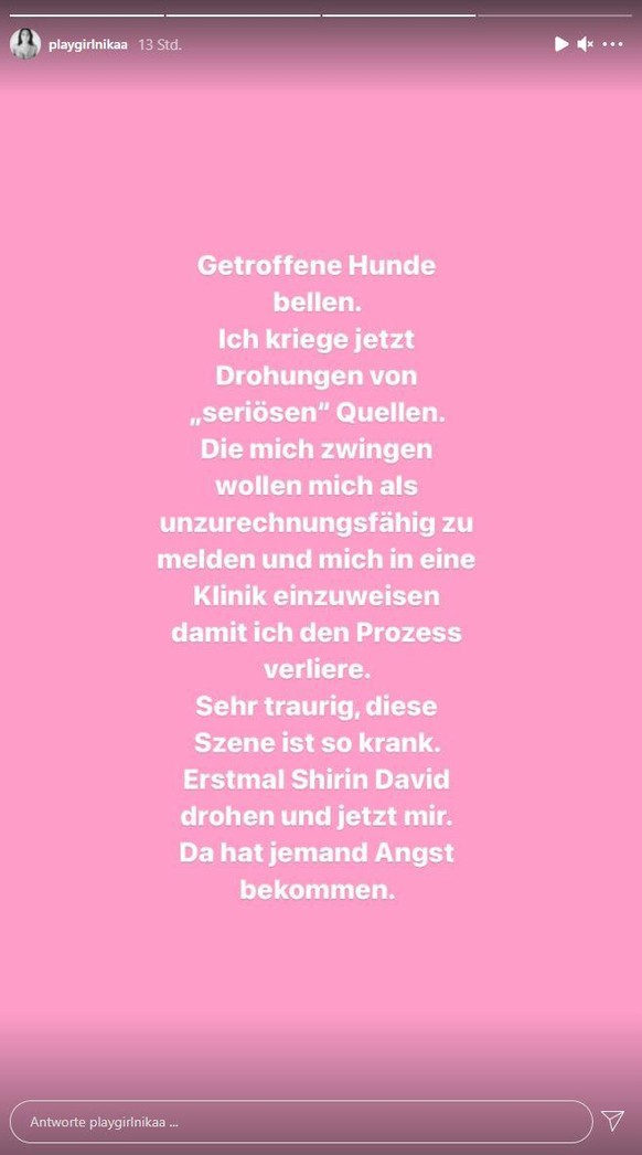 Nika Irani veröffentlichte ein Statement zu den Drohungen, die sie momentan erhält.