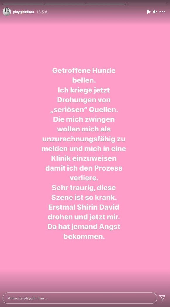 Nika Irani veröffentlichte ein Statement zu den Drohungen, die sie momentan erhält.