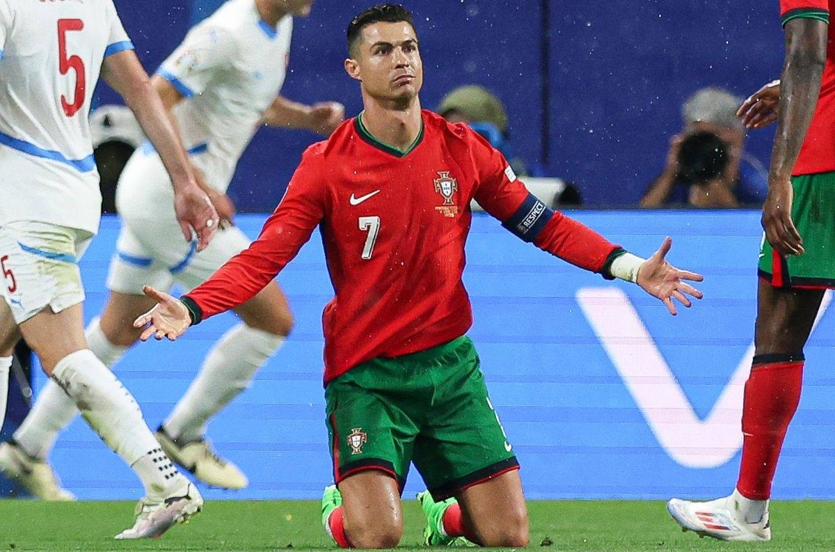 Cristiano Ronaldo of Portugal appeals Portugal v Czechia, UEFA European Championship, EM, Europameisterschaft 2024, Group F, Football, Leipzig Stadium, Leipzig, Germany, 18 Jun 2024 EDITORIAL USE ONLY ...