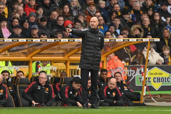 Premier League Wolverhampton Wanderers v Manchester United, ManU Erik ten Hag manager of Manchester United gives his team instructions during the Premier League match Wolverhampton Wanderers vs Manche ...