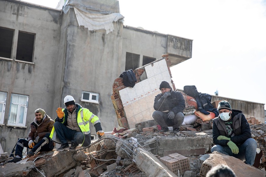 February 10, 2023, Adiyaman, Turkey: Rescue teams continue to work in search for survivors at an excavation site. Monday morning, a strong 7.7 magnitude , centered in the Pazarcik district, jolted Kah ...