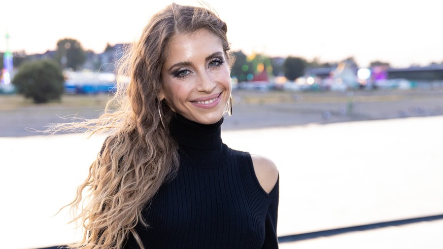 DUSSELDORF, GERMANY - JULY 23: Cathy Hummels attends the Riani Cruise Fashion Festival on Schiff Blue Rhapsody on July 23, 2022 in Dusseldorf, Germany. (Photo by Joshua Sammer/Getty Images for Riani)