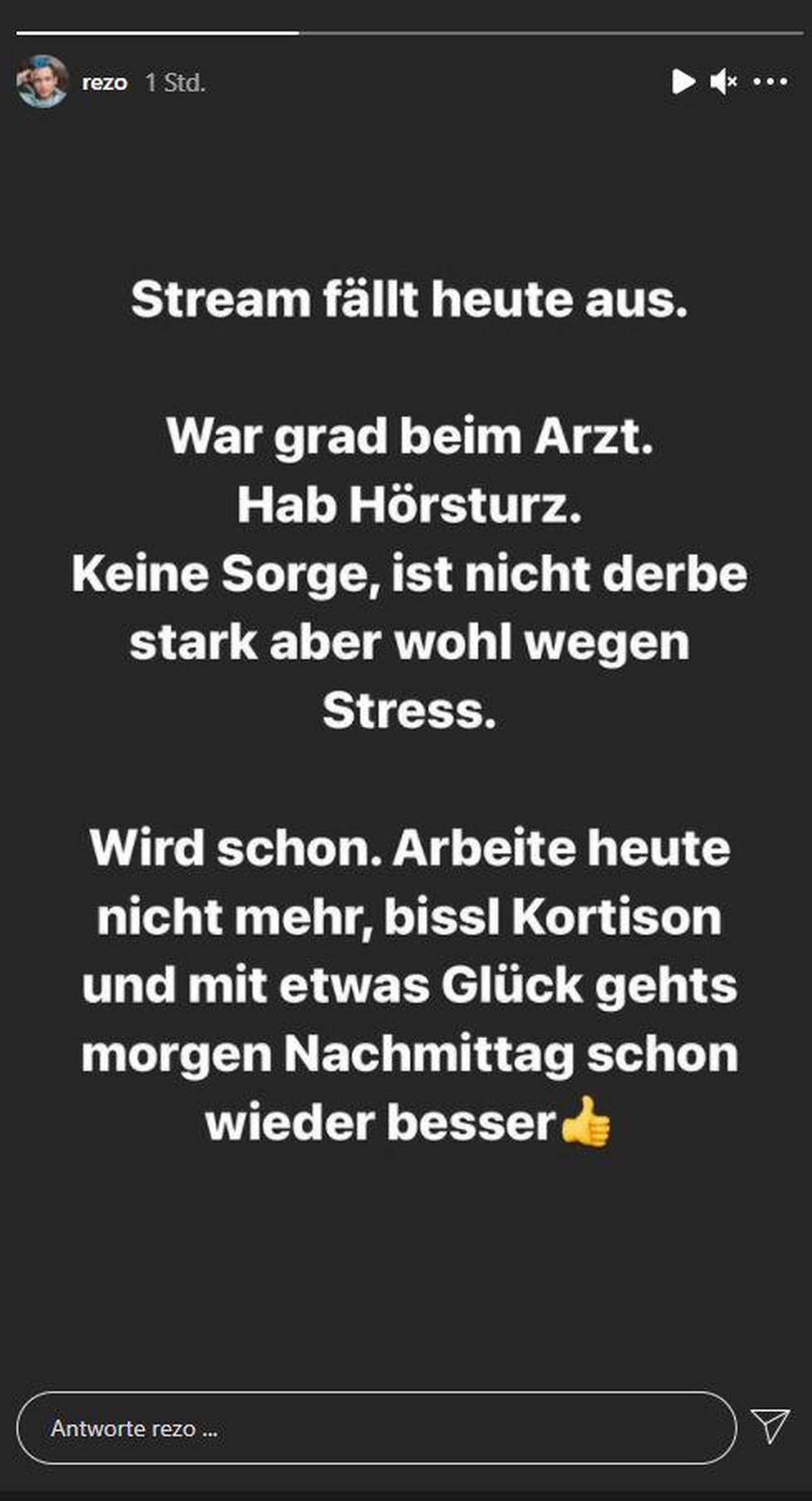 Rezo macht seine stressbedingte Diagnose öffentlich.